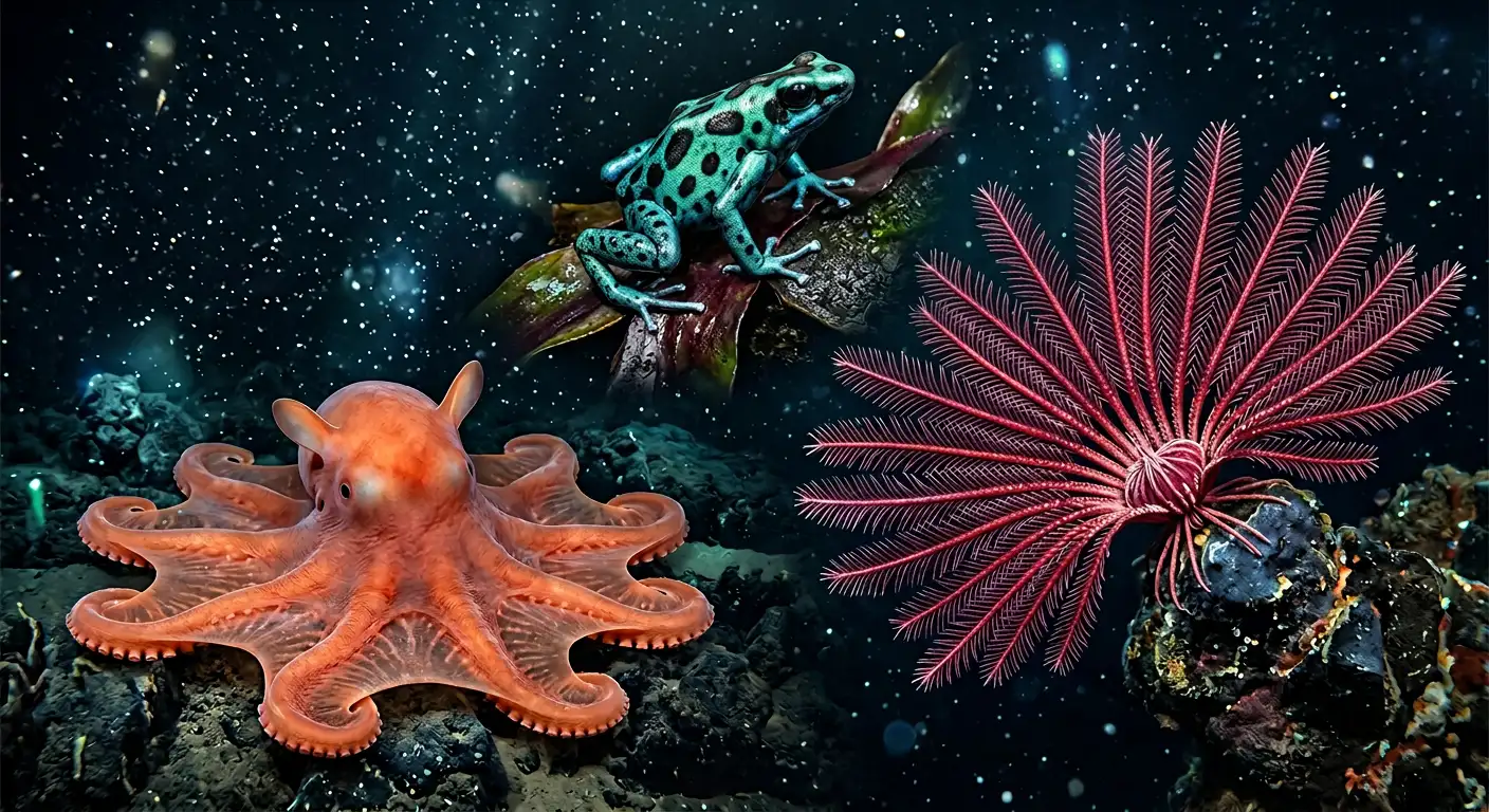 Colaj cu specii bizare descoperite recent: caracatiță flapjack, broască pumpkin toad și starfish cu 20 de brațe